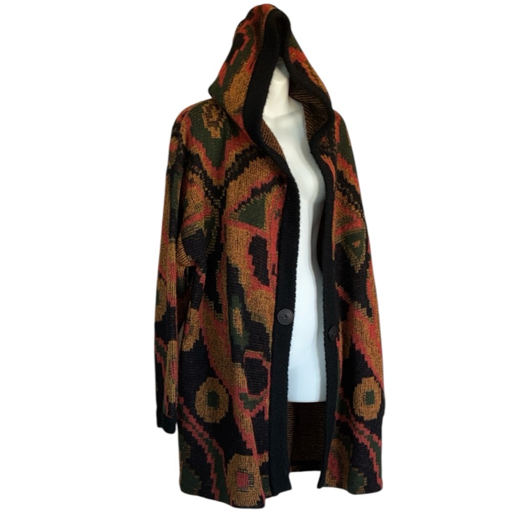 STILLMAN STUDIO Multicolor Hooded Oversized Hooded Cardigan Sweater Jacket. L